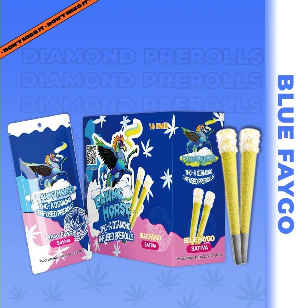 FLYING HORSE THC-A Diamond Infused Prerolls Blue Faygo